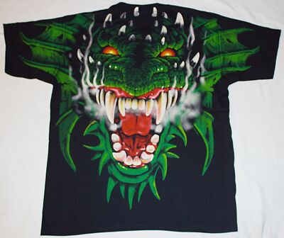 Dragon Head Two-Sided Body Print T-Shirt Original Liquid Blue 1996