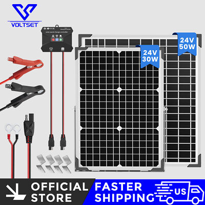 VOLTSET 24V 30W/50W Solar Panel Kit Solar Trickle Charger, Charge 24V Battery