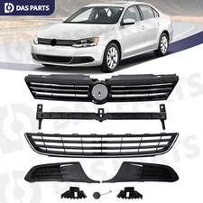 For Jetta 2011-14 MK6 Upper/Lower Chrome Grille/Foglight Cover/3 Bumper Brackets