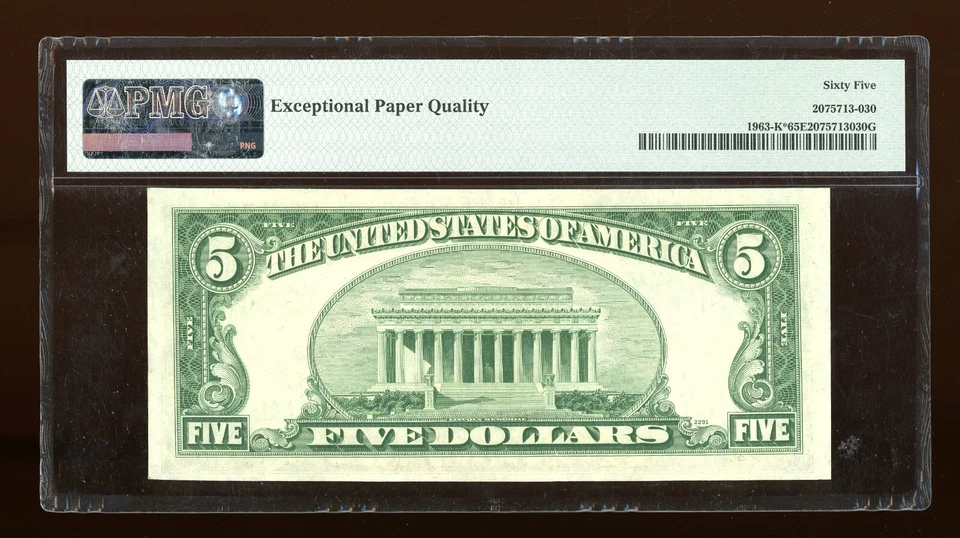 DBR 1950-B $5 FRN Dallas STAR Gem Fr. 1963-K* PMG 65 EPQ Serial K02216959* - Image 2 of 2