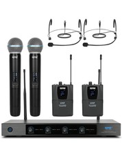 4-Channel Wireless Microphone System - 250Ft Range, Metal Mics  Receiver, Fi...