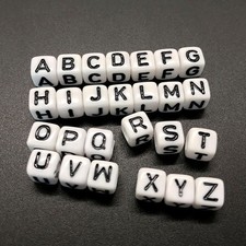 500 White with Black Alphabet Letter Acrylic Cube Beads 6X6mm Jewelry Making