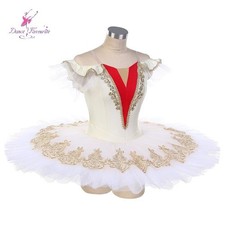Ballet Dress Professional Costumes Ivory Bodice Gold Applique Ballerina Tutu