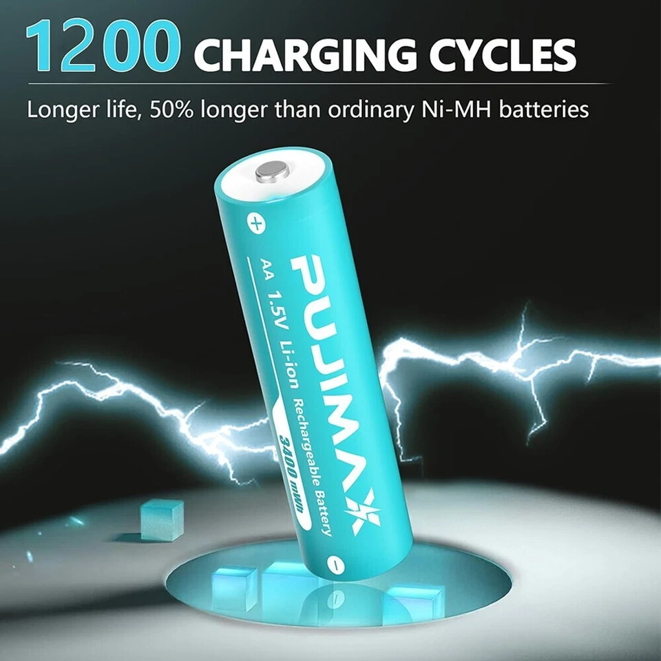 8/16/24/32PCS PUJIMAX 3400mWh 1.5V AA Lithium Rechargeable Battery + Charger Box - Image 2 of 4