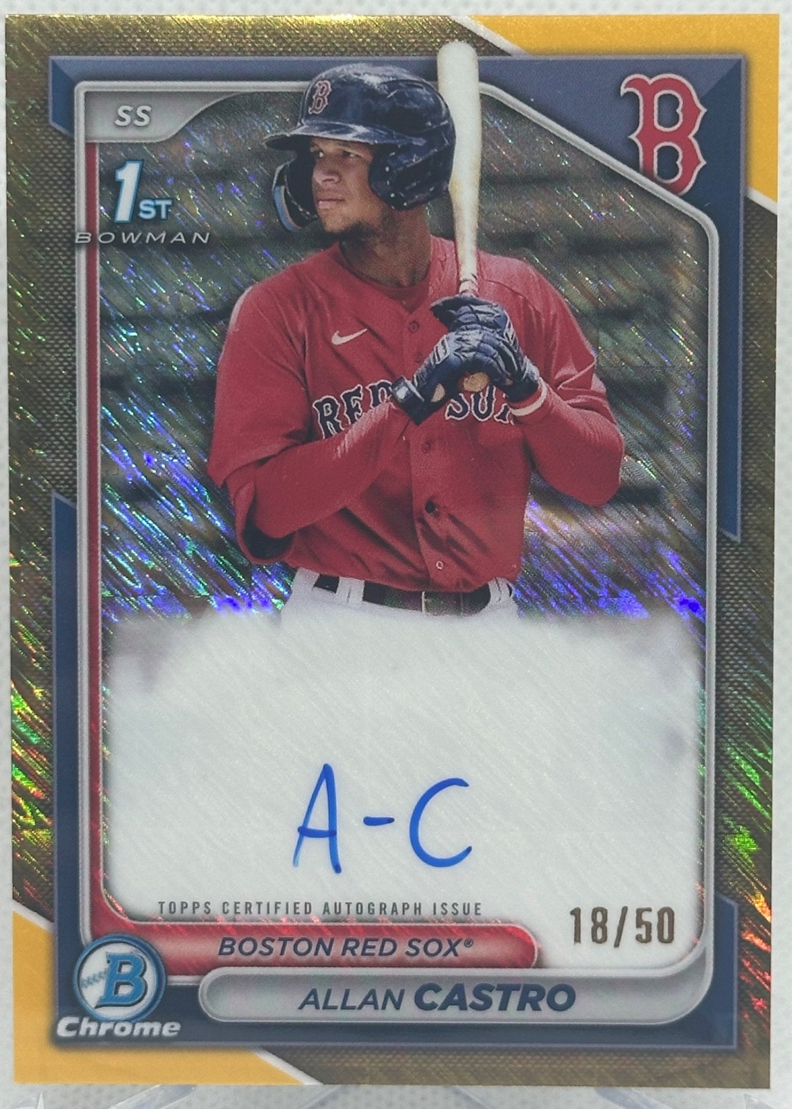 2024 1st Bowman Chrome Allan Castro Gold Shimmer Auto /50 Red Sox