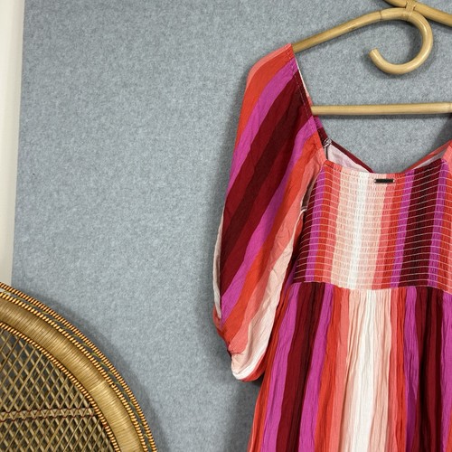 Vestido Billabong Midi a Rayas Talla 10 S Rosa Púrpura Rojo Boho - Imagen 11 de 12