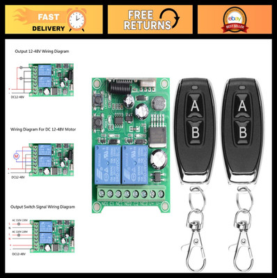 Wireless Remote Control Switch 2 Channel 12V 24V 36V 48V for Electric Doors, Car