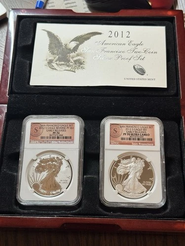 2012 S San Francisco American Silver Eagle Set $1 NGC PF70 Reverse Proof PF70
