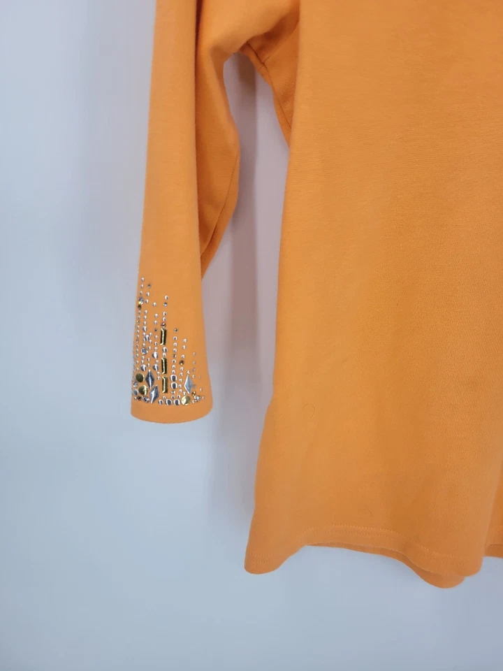 Top Christine Alexander para mujer pequeño naranja escote con cuentas cuello en V manga 3/4 Foto 3 de 4