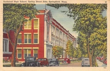 Vintage Technical High School Springfield Mass Linen Postcard Tichnor Bros