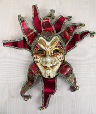 Venetian Jester Joker Carnival Mardi Gras Face Wall Mask Hand-made Crackle Smile