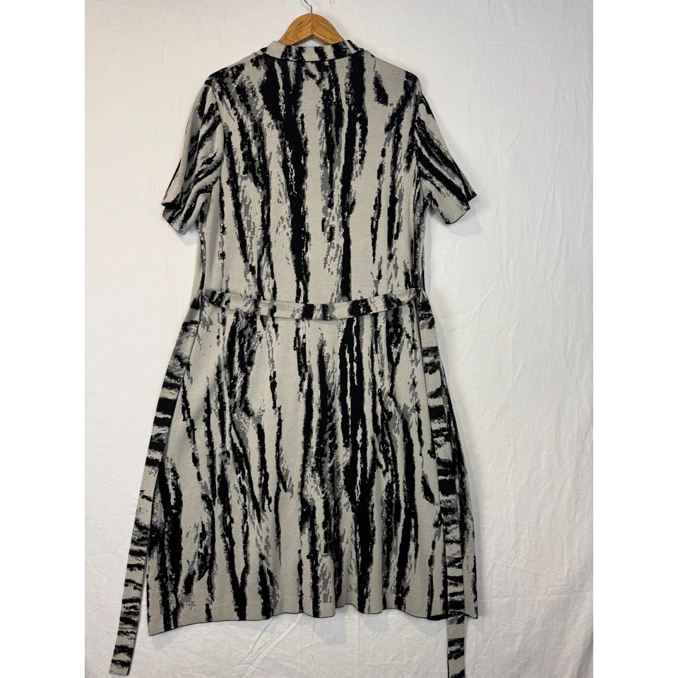 Vestido MISOOK Negro Gris Estampado Abstracto Cinturón Manga Corta XL Foto 4 de 4