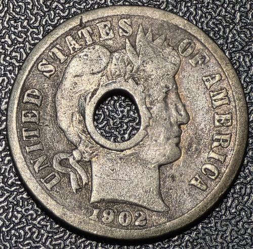 1902 P Barber Silver Dime (holed) BKD7