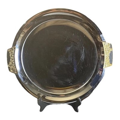 Vintage KROMEX Chrome Round Serving Tray Mid Century Modern Platter Gold Brushed