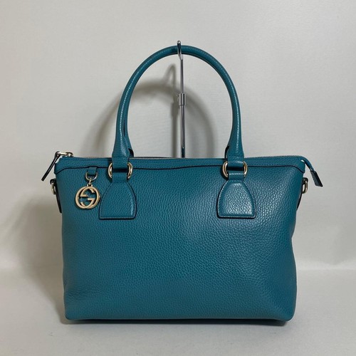 Gucci Handbag Leather Blue Interlocking G Excellent From Japan