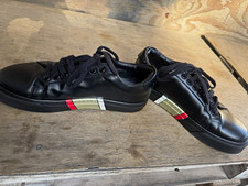 Burberry Logo Men?s Black Leather Low Top Lace Up Striped Trainers UK 8.5