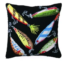 Hook Pillow, Lures, 16" x 16"