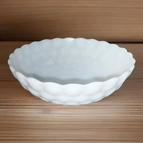 Vintage anchor hocking Bubble Milk Glass Serving Bowl 8"