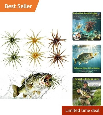 Versatile Bass Fishing Lures - 6 Pcs of Glittery Tentacle Baits for Freshwater