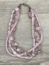 Unmarked Tests Sterling Silver Clasp Pink Pearl Dichroic Glass Necklace 165.94g