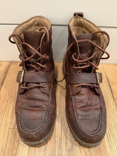 Botas Polo Ralph Lauren Redmond Para Hombre Talla 8.5 D Cuero Marrón Hebilla con Cordones - Imagen 6 de 11