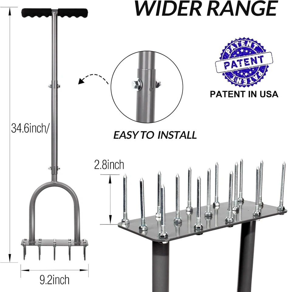 Aireador de césped patentado de 15 clavos para fácil aireación del suelo - resistente y ligero Foto 4 de 4