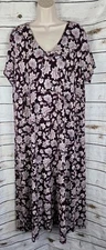 J Jill Burgundy Floral Maxi Dress XL Pima Cotton Blend Cottagecore Short Sleeve