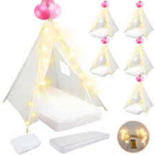6 Pack Sleepovers Teepee Tent for Kids Bulk with Mattress Sheet Light,Natural...