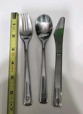 VINTAGE NORTHWEST AIRLINES🛩 STAINLESS MODERN SOLID MEAL KNIFE FORK & SPOON 🔎👀