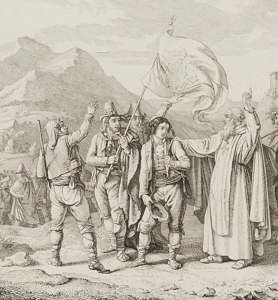 RICHTER (*1803) nach LINDAU (*1799), Römer unter päpstlichen Fahnen,  1831, Rad. - Bild 3 von 4