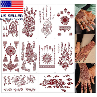 10 Sheets Brown Henna Tattoo Kit, Lace Fake Tattoos Semi Permanent Tattoo Sticke