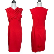 David Meister 8 Bright Scarlett Red Cross Over Chest Sleeveless Sheath Dress
