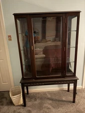 Antique-Style Wood/Glass Curio Cabinet w/ Working antique style lock key