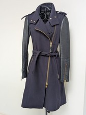 Mackage Navy Blue Wool Coat With Black Leather  Arms And Details. Size Small
