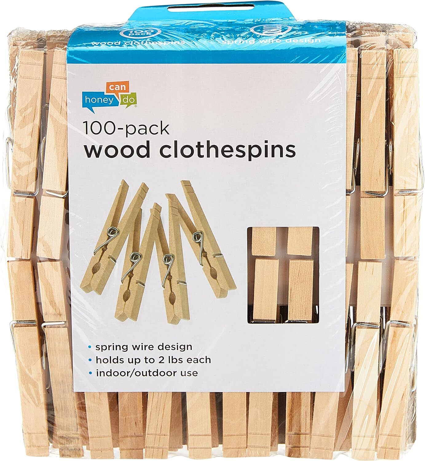 Honey-Can-Do Natural Wood Spring Clothespins for Laundry and Crafts