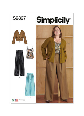 Simplicity Schnitt Nr S9827.W2 Bundfaltenhose, Top & Strickjacke Gr. 46 - 54