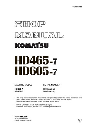 Komatsu HD465,HD605-7 - Workshop Manual - Reparaturhandbuch  auf Papier