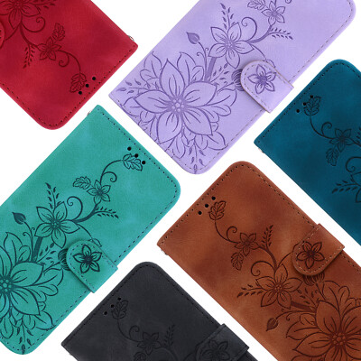 Leder Lilie Blume Flip Handyhülle For Samsung M55 M51 Note 20 10 9 8 A91 A81 A71