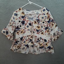 Maurices Shirt Womens Medium Multicolor Floral Blouse Crochet Cottagecore Fairy