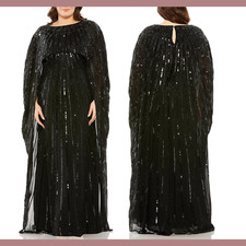 NWT $798 Mac Duggal [ 14W ] 93993 Beaded Embellished Column Cape Gown Black J580
