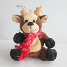 Coca-Cola Plush Bean Bag Christmas Ornament 1998 Reindeer holding Coke Bottle
