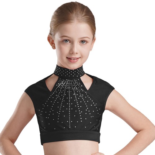 Girls Sets Workout 3Pcs Mock Neck Outfit Cutout Tracksuit Competition Shiny - Picture 7 of 48