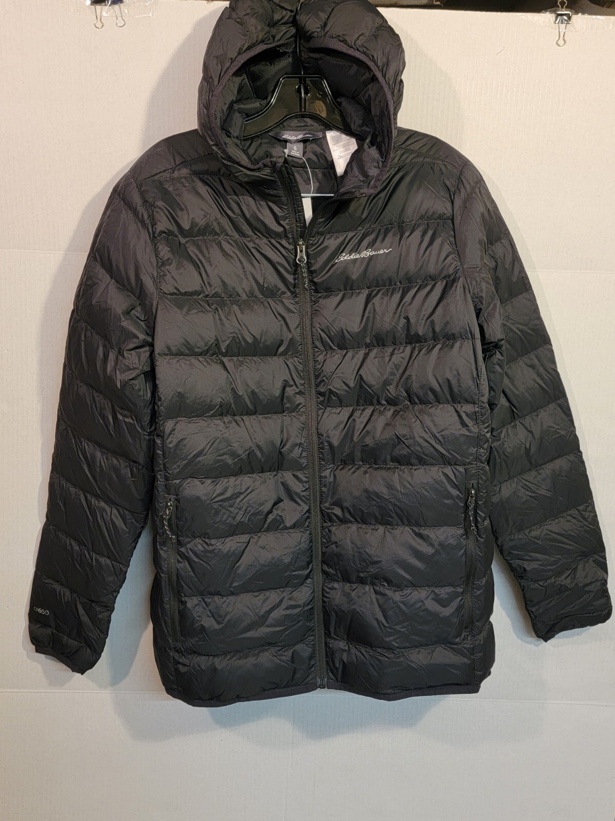Men's Size Small Eddie Bauer EB650 Down Fill Puffer Jacket Black Full