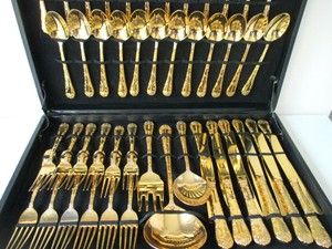 Vintage Gold Plated Silverware Flatware Set Of 51 Ebay Vintage Gold Plated Silverware Flatware