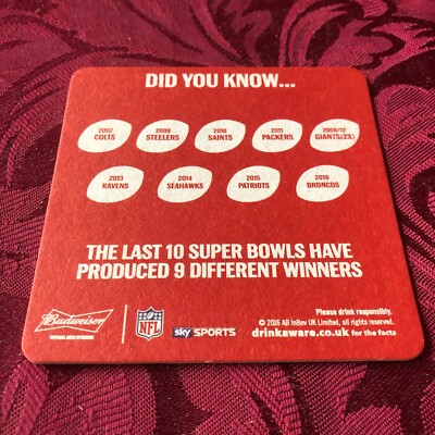 BREWERIANA - BUDWEISER - WATCH NFL HERE EVERY SUNDAY N02 - BIERDECKEL - TABLETT 96