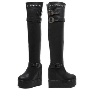 Europa Hebilla De Plataforma De Mujer Tachonado Muslo Botas Altas Cuñas  Tacones Zapatos Punk L | eBay