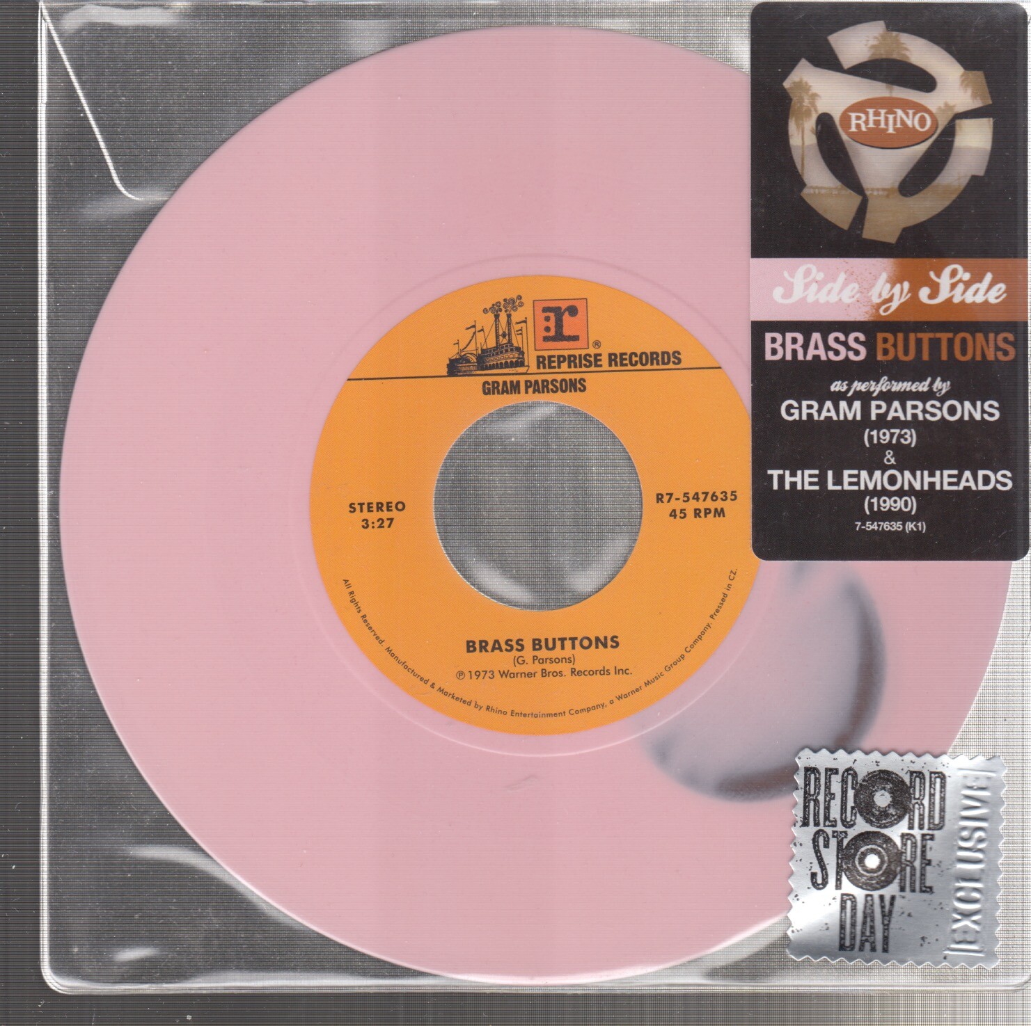 Gram Parsons / The Lemonheads Brass Buttons 7" Pink Colored Vinyl 45