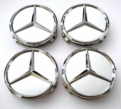 4x Mercedes SILVER Alloy Wheel Centre Hub Caps 75mm A B C E S M Class ...