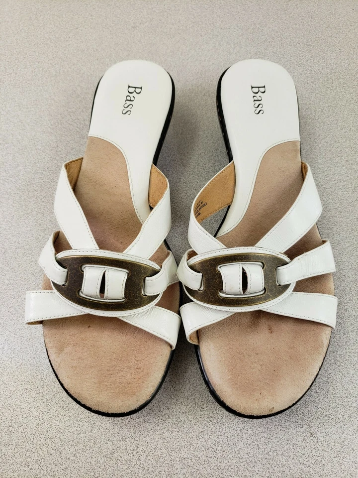 Sandalias sin cordones Bass Selena 3297 para mujer talla 9 blancas con cuña Foto 4 de 4