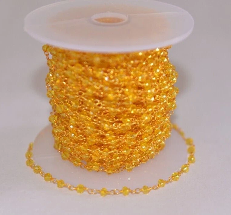 Bulk Rosary Chain 3mm Yellow Quartz Glass Beads DIY Jewelry Making Supply Foto 3 de 4